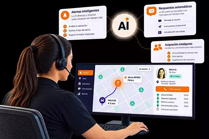 Operadora gestionando alertas inteligentes desde la plataforma Tubot&oacute;n